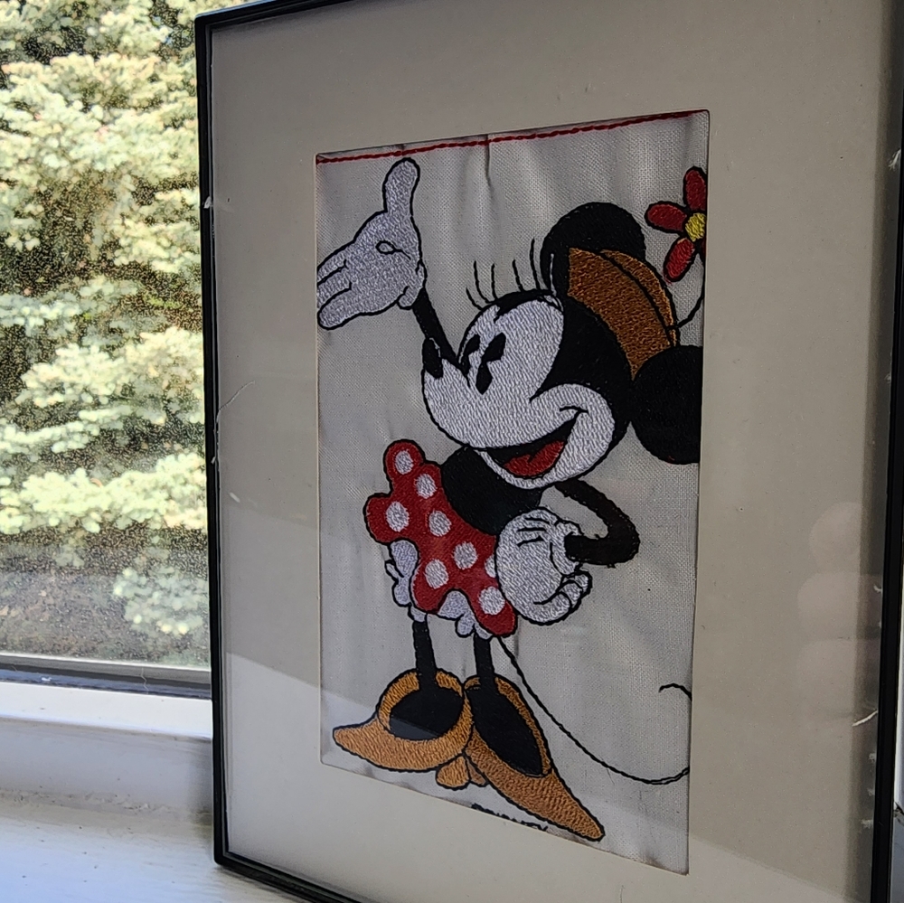 Disney Vintage Hand Embroidered and Framed Minnie Mouse